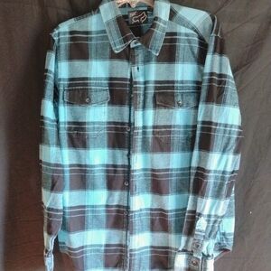 Fox Men's Turquoise and Black Plaid Shirt
